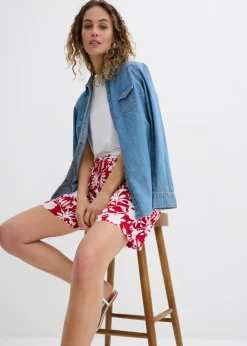Pantalón corto ancho de viscosa con cómoda cinturilla alta