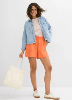 Pantalón corto tipo paperbag de mezcla de lyocell fluido