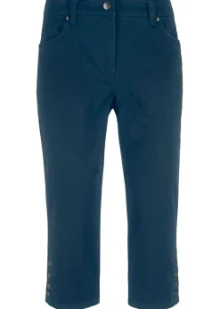 Pantalón de corte capri con cintura elástica y botones
