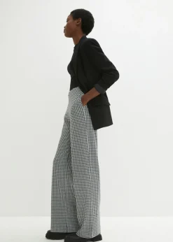 Pantalón elástico con pata de gallo, pernera ancha