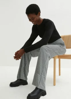Pantalón elástico con pata de gallo, pernera ancha