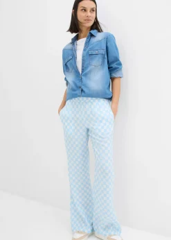 Pantalón Marlene de viscosa fluida con estampado de cuadros