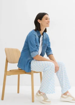 Pantalón Marlene de viscosa fluida con estampado de cuadros