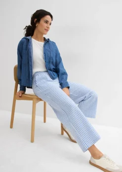 Pantalón palazzo estilo milrayas, largo 7/8