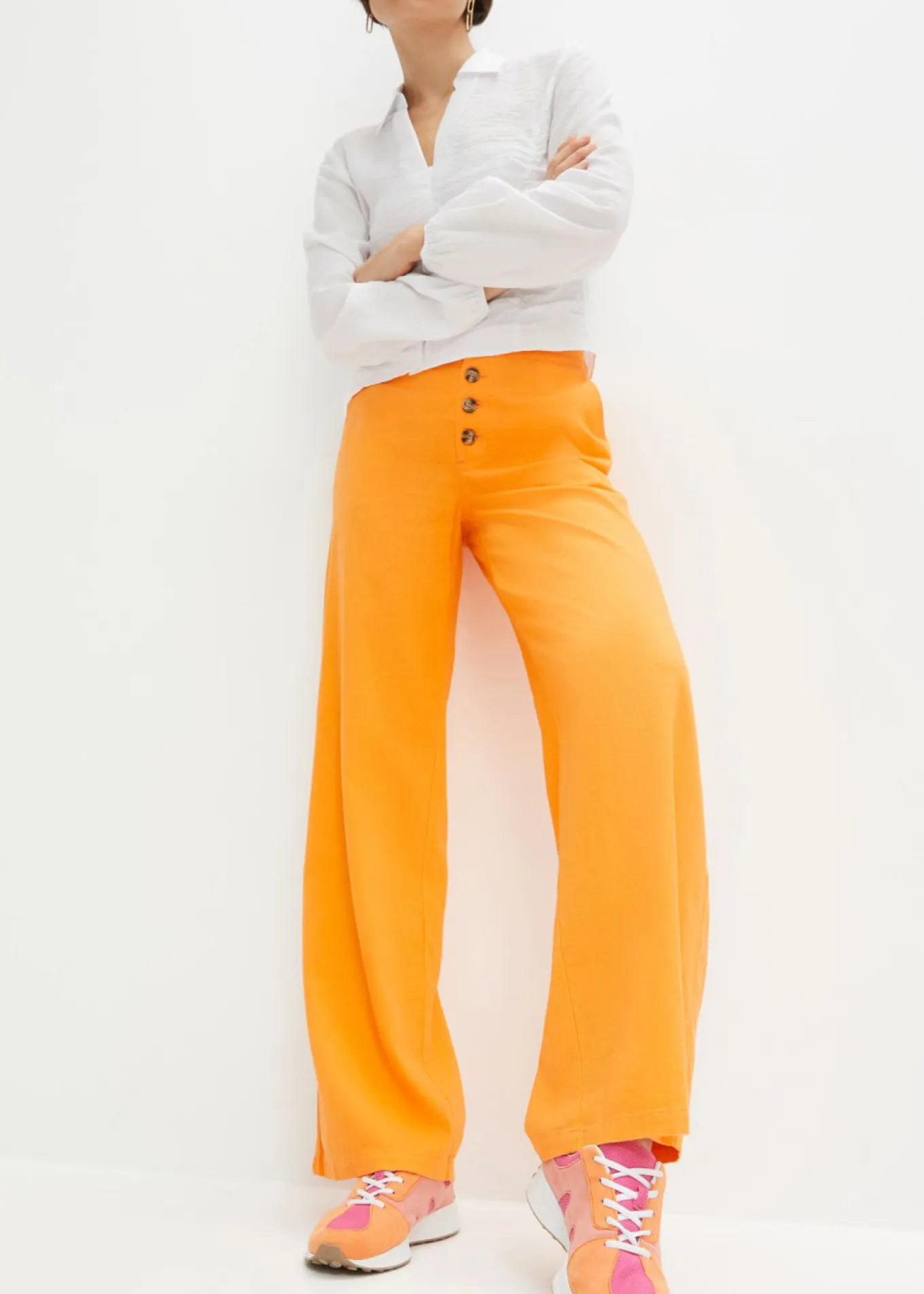 Pantalón palazzo largo con lino
