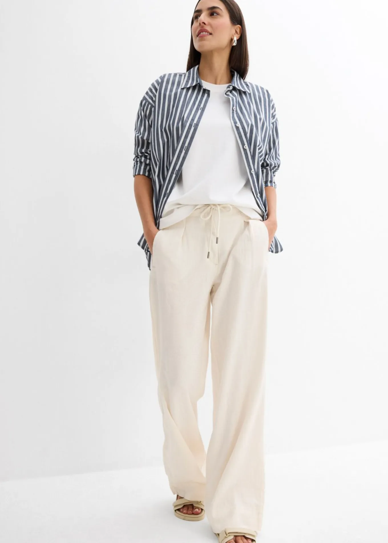 Pantalón paperbag de ligera mezcla de lino