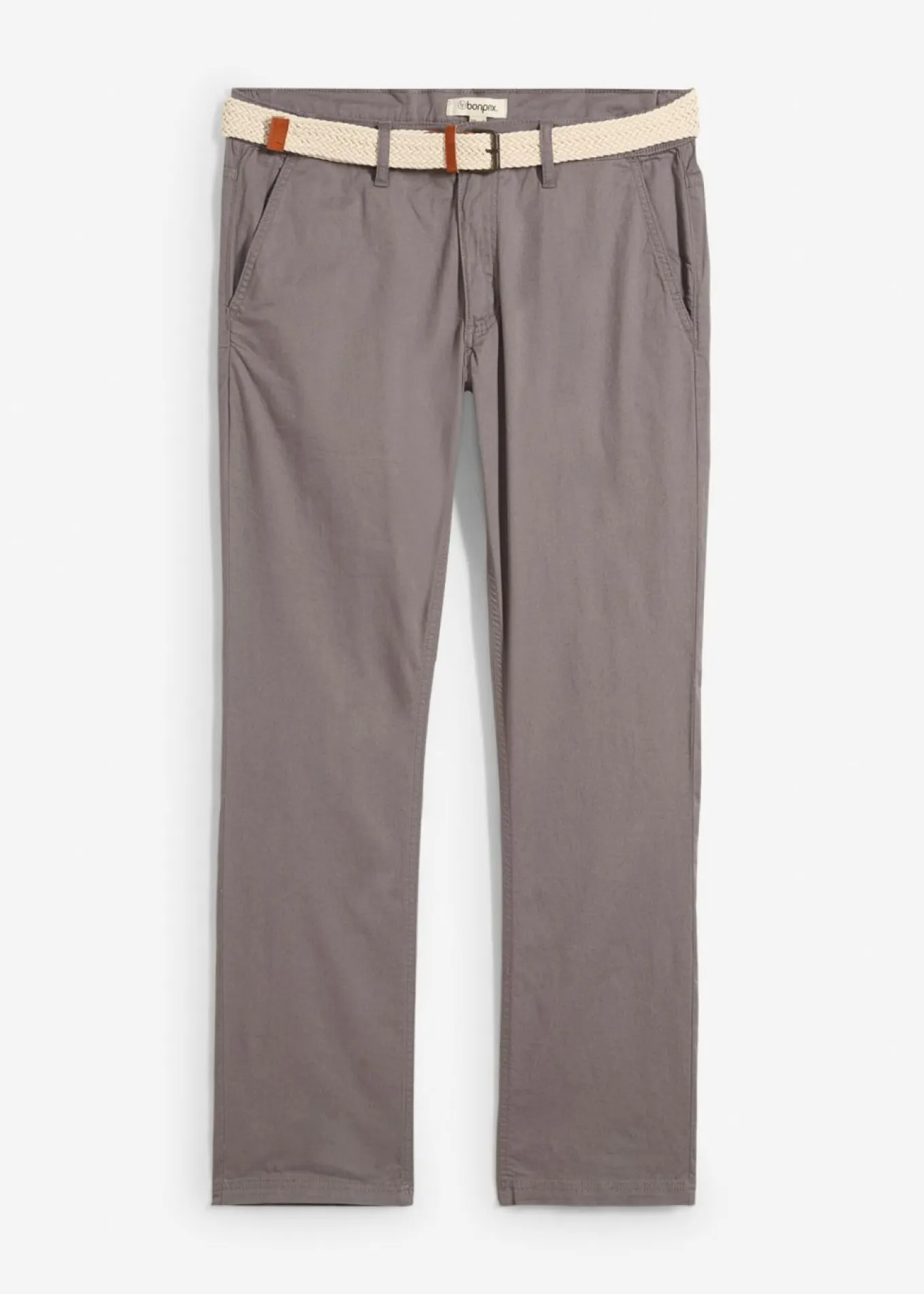 Pantalón tipo chino con corte regular, cinturilla elástica, cinturón y forma recta