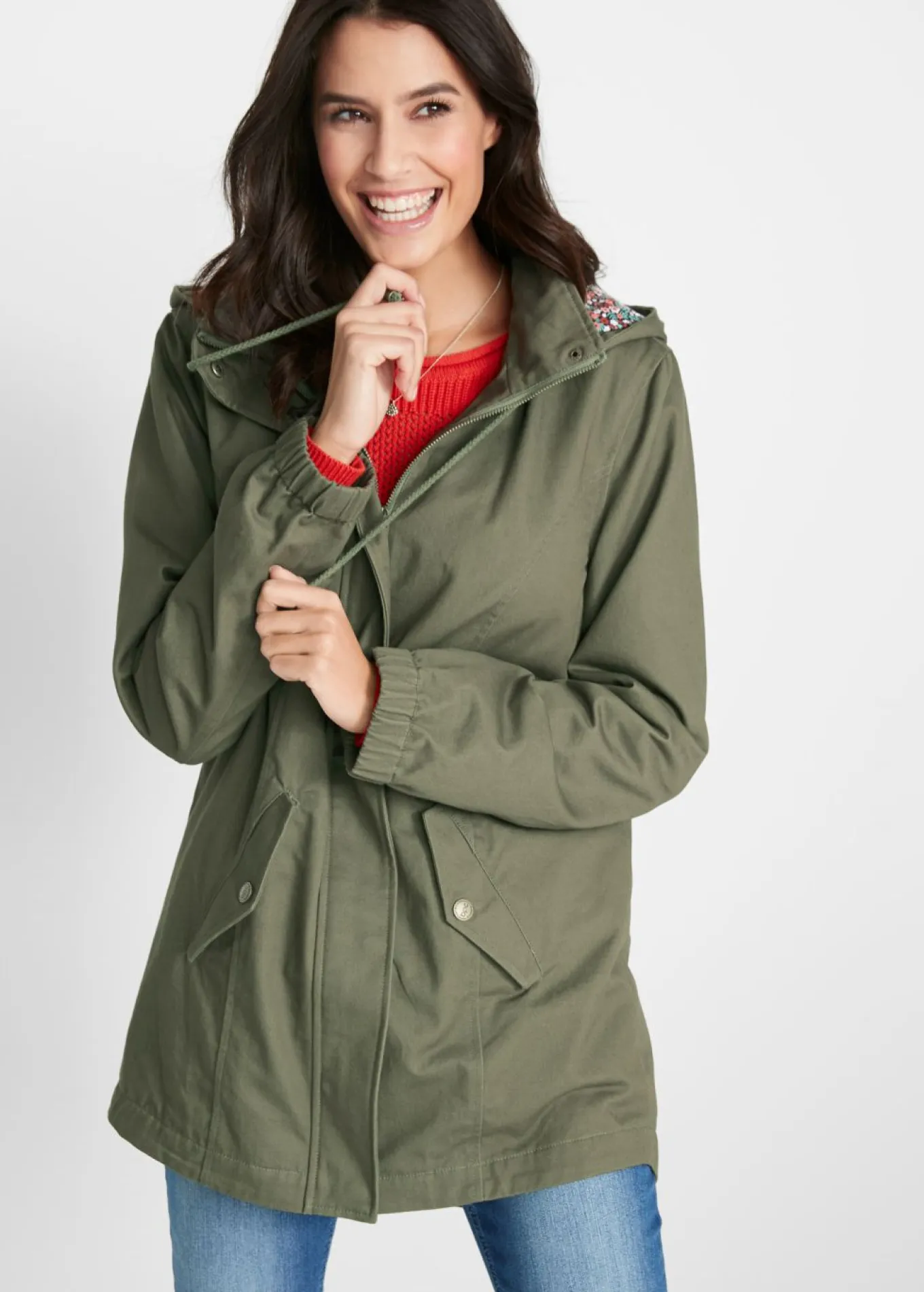 Parka de entretiempo de algodón con capucha estampada