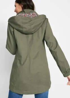 Parka de entretiempo de algodón con capucha estampada