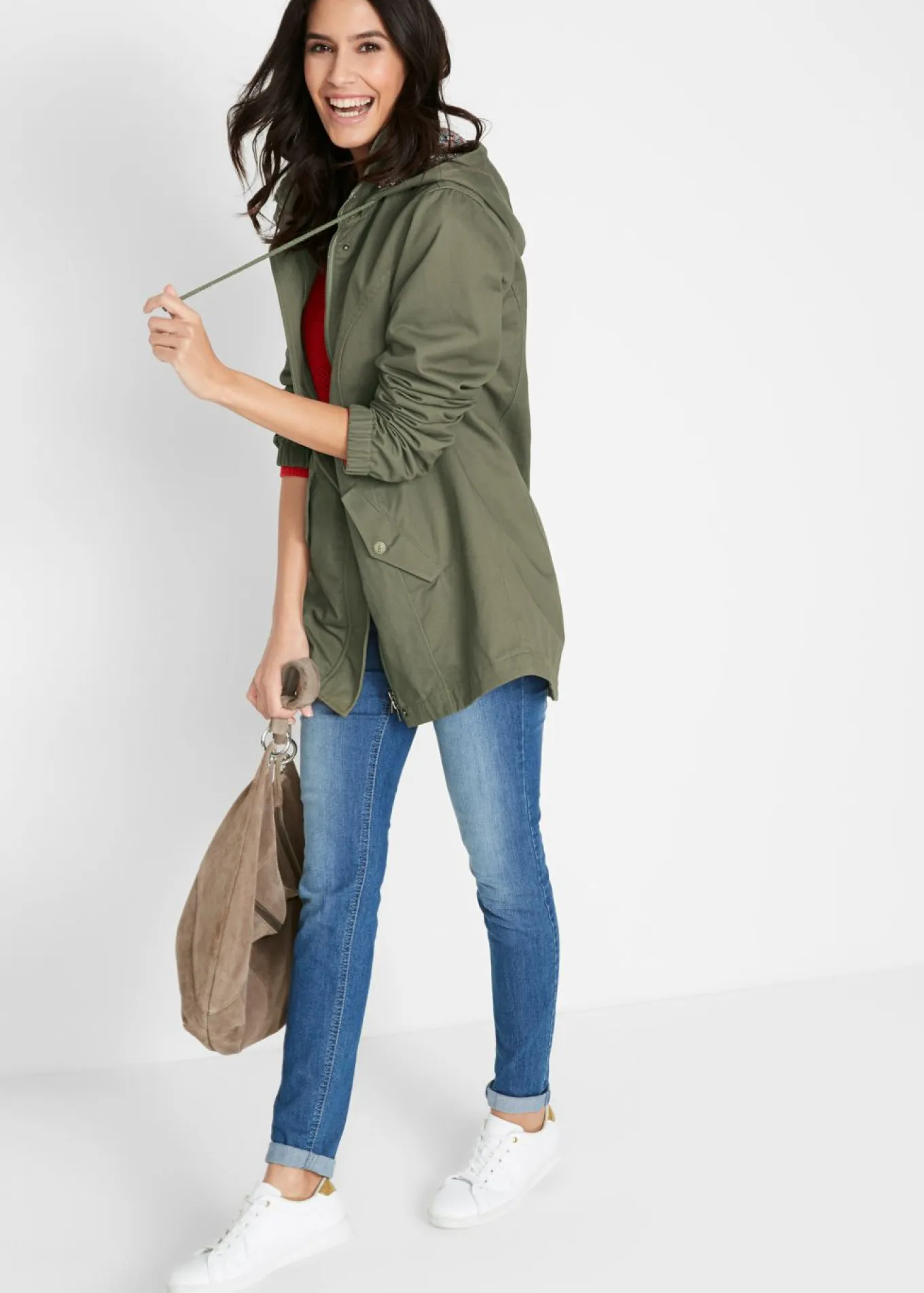 Parka de entretiempo de algodón con capucha estampada