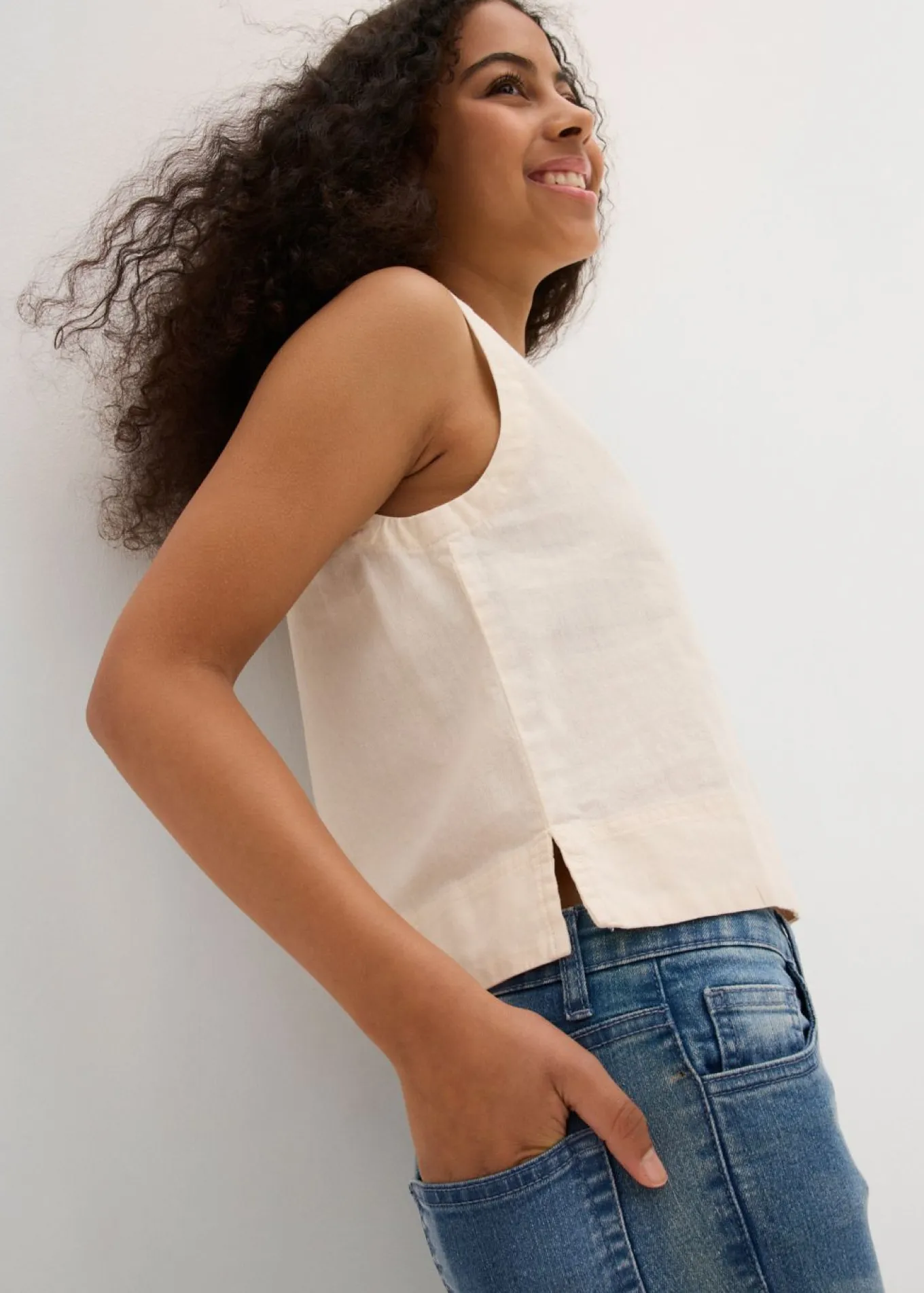Top tipo blusa de mezcla de lino