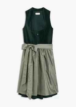 Traje tirolés con corpiño de terciopelo y delantal de satén (2 piezas)