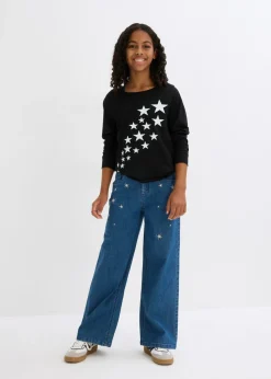 Vaqueros de niña con bordado, wide leg