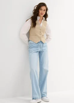 Vaqueros wide leg, mid waist, con cinturón
