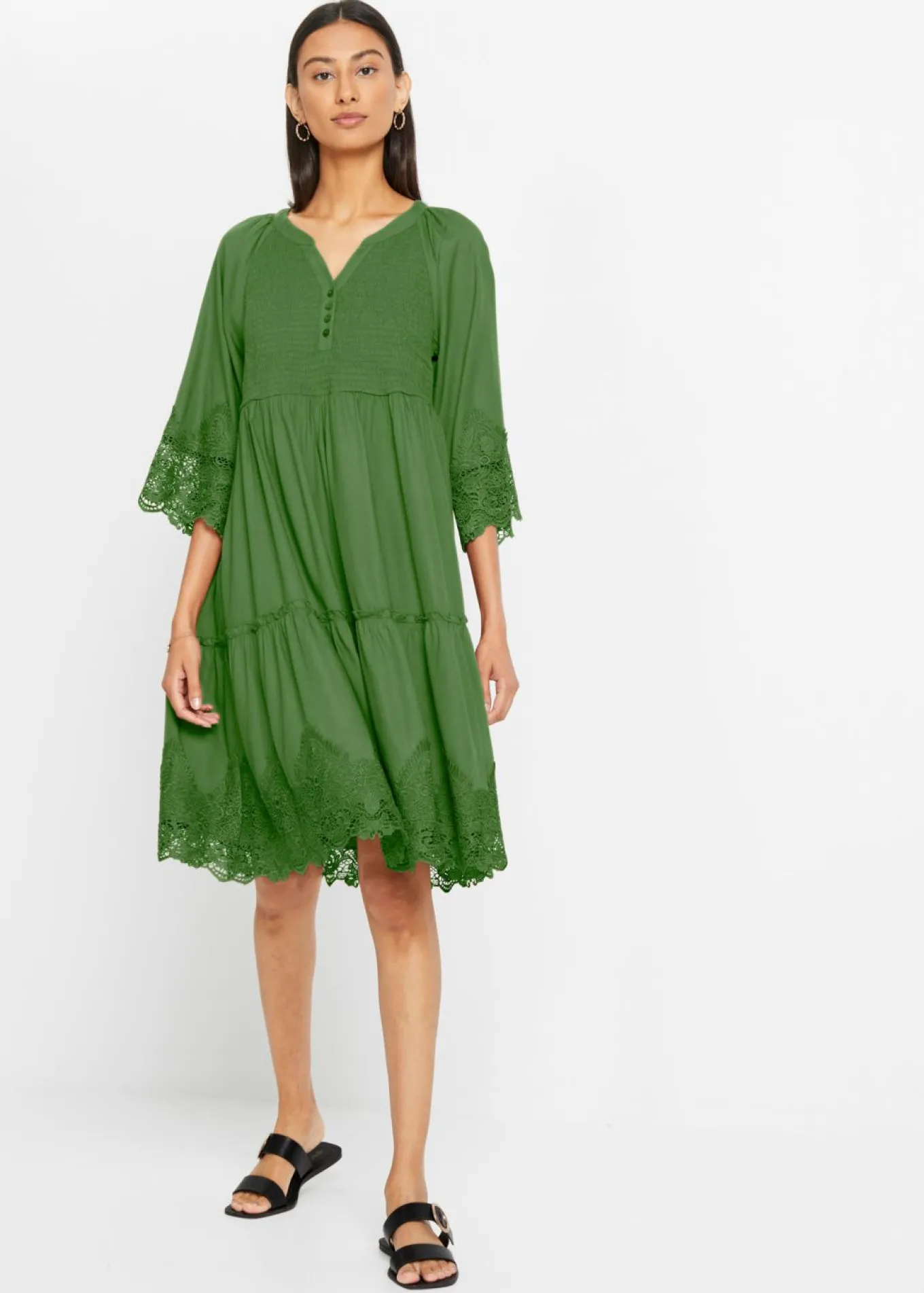 Vestido camisero con encaje