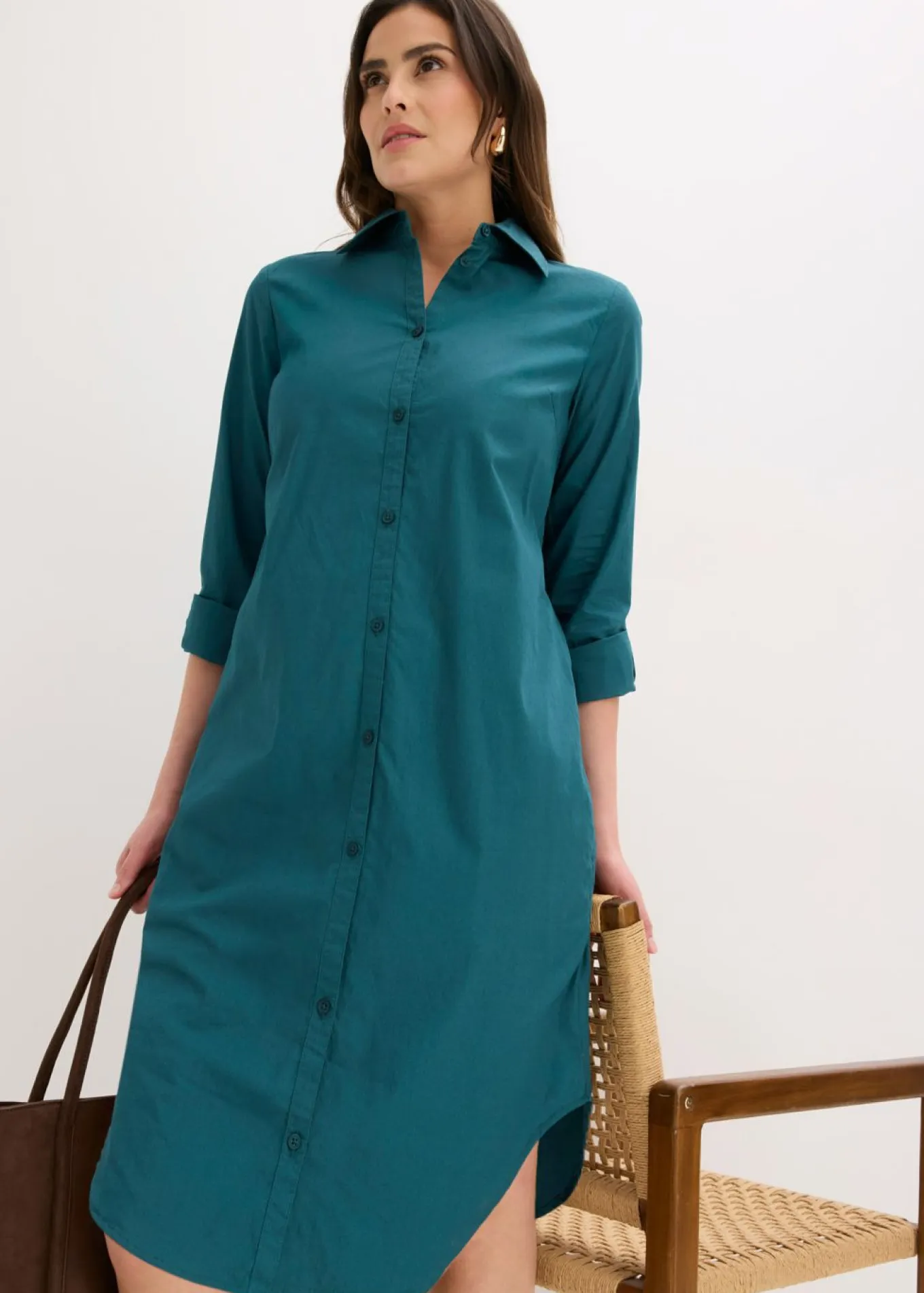 Vestido camisero de popelín de algodón