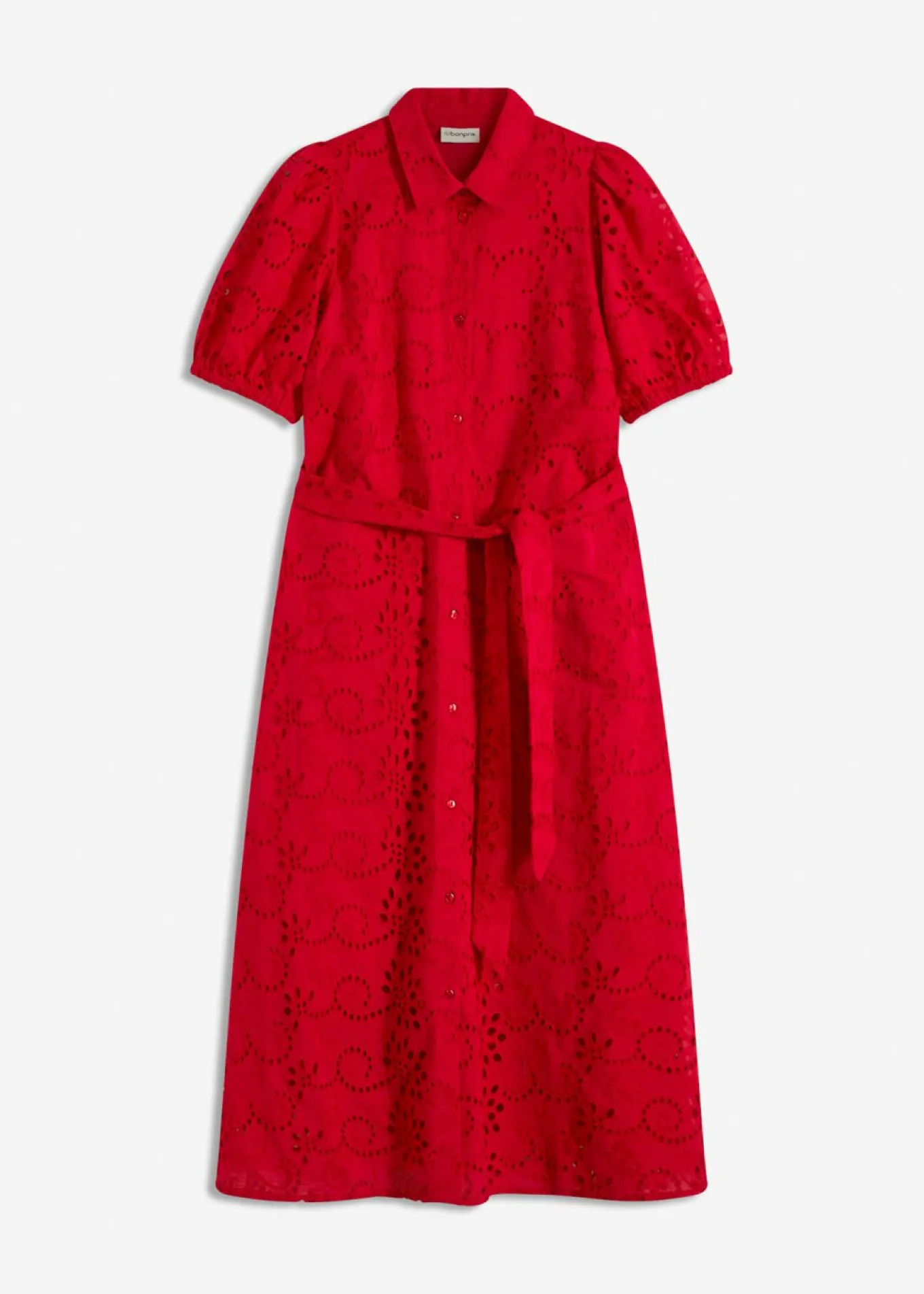 Vestido camisero de punto calado de algodón puro