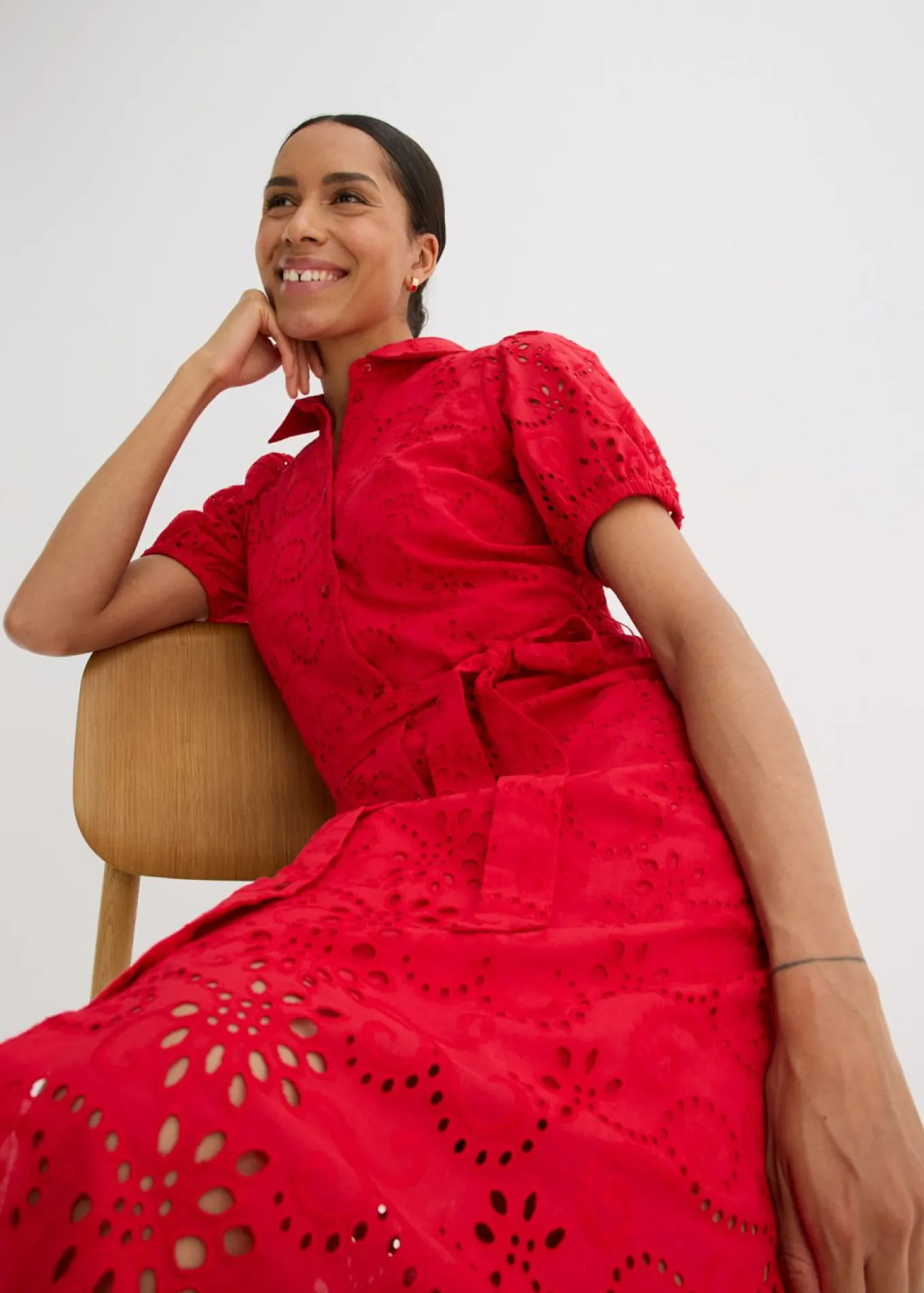 Vestido camisero de punto calado de algodón puro