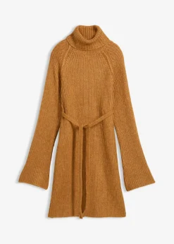 Vestido corto de punto acanalado con cuello vuelto
