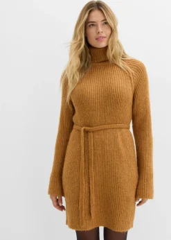 Vestido corto de punto acanalado con cuello vuelto