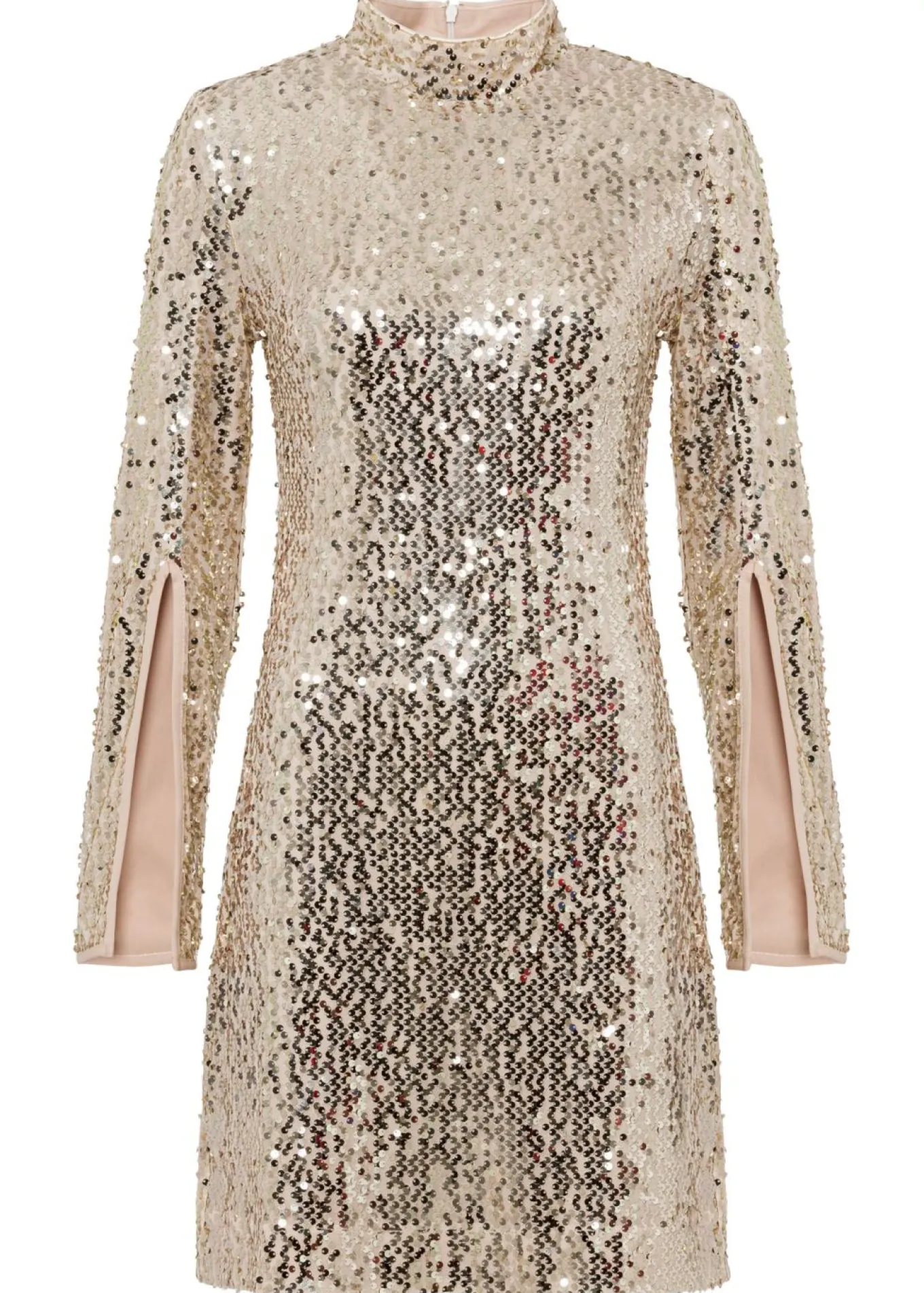 Vestido de lentejuelas con mangas de trompeta