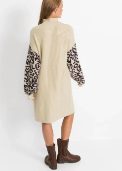 Vestido holgado de punto con estampado de leopardo