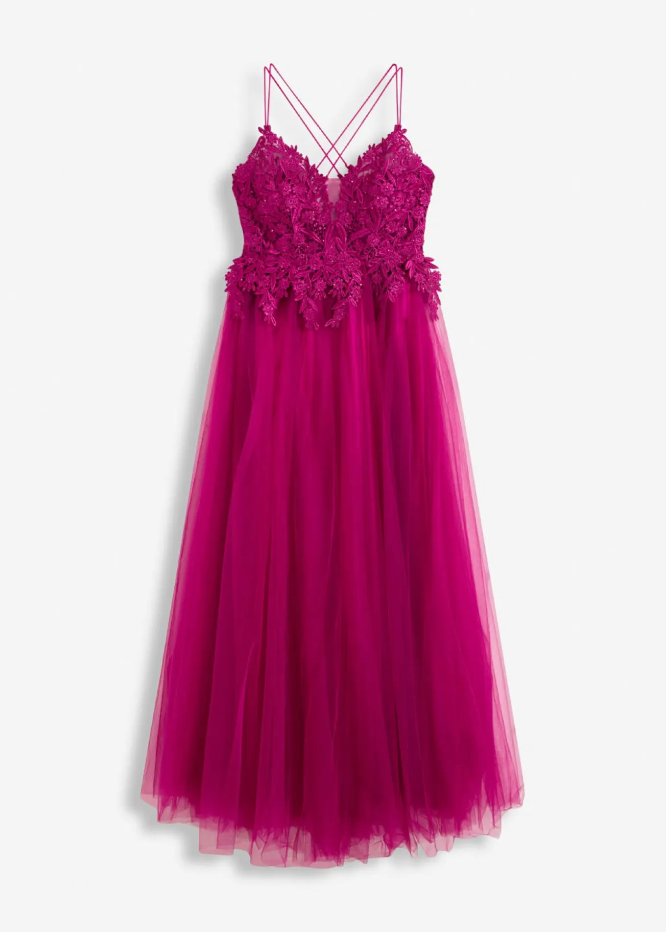 Vestido largo de tul delicado con encaje