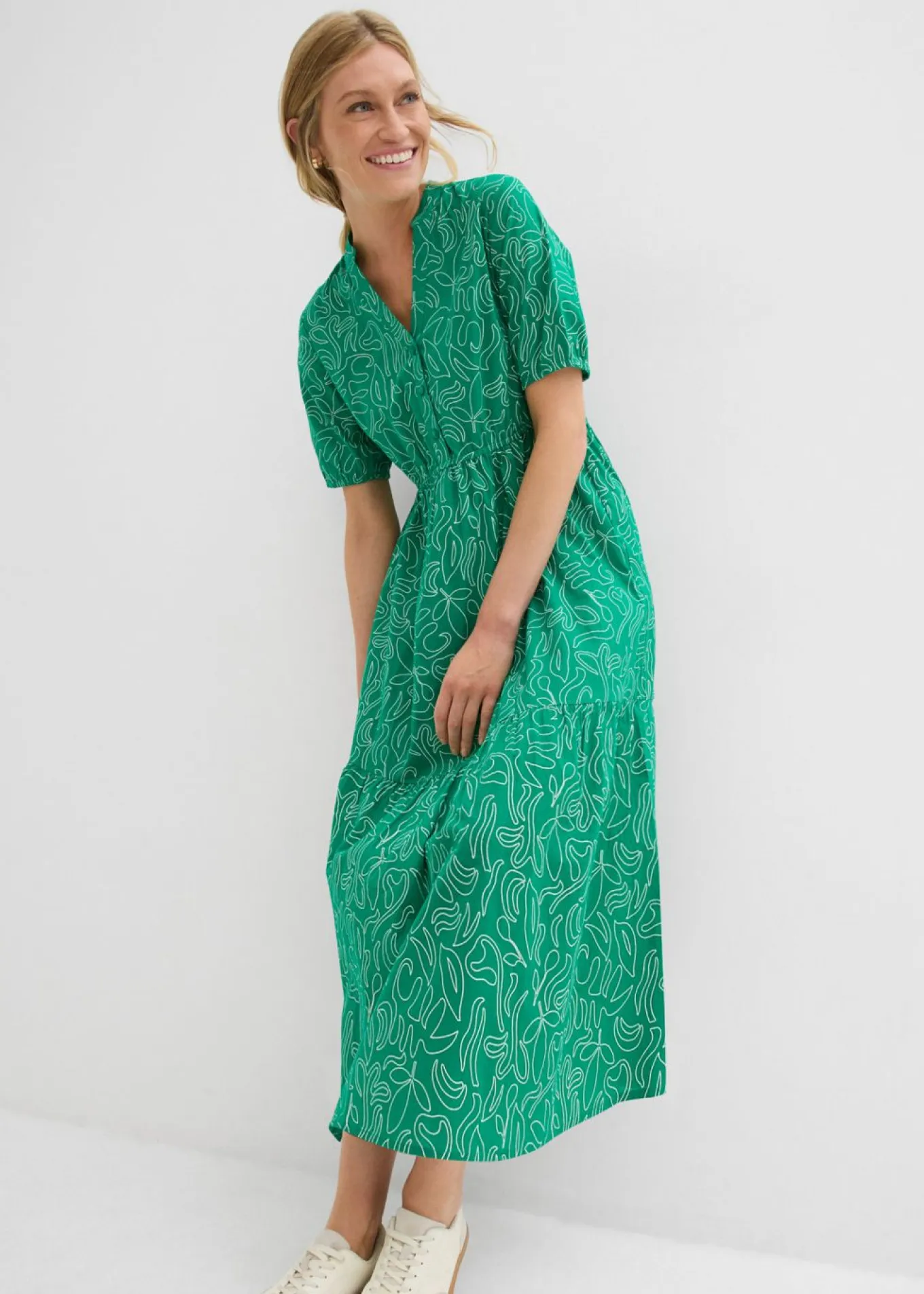 Vestido midi ancho de algodón puro