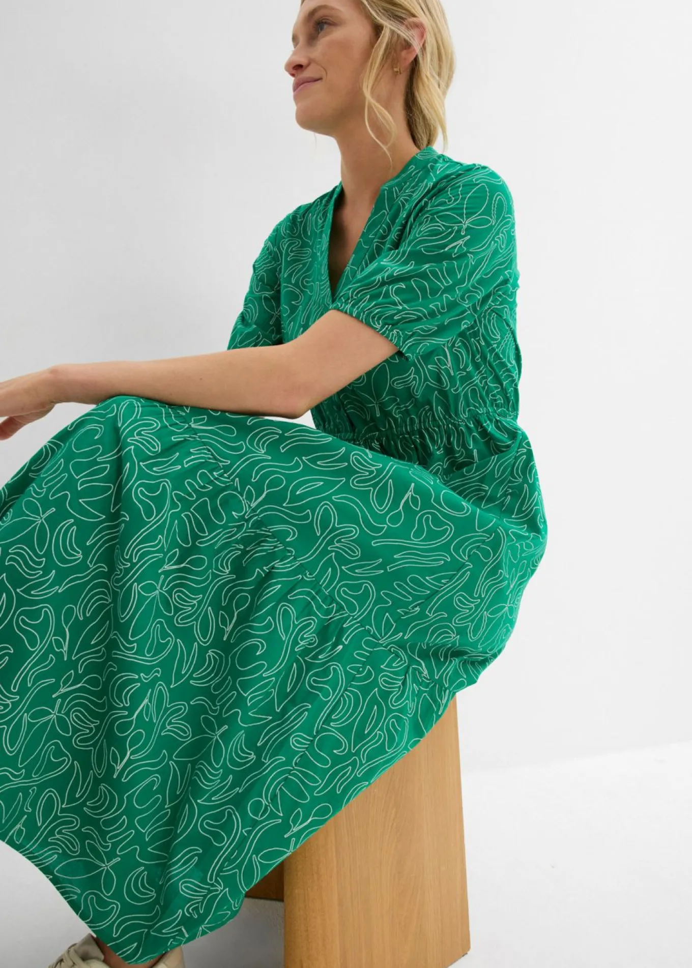 Vestido midi ancho de algodón puro