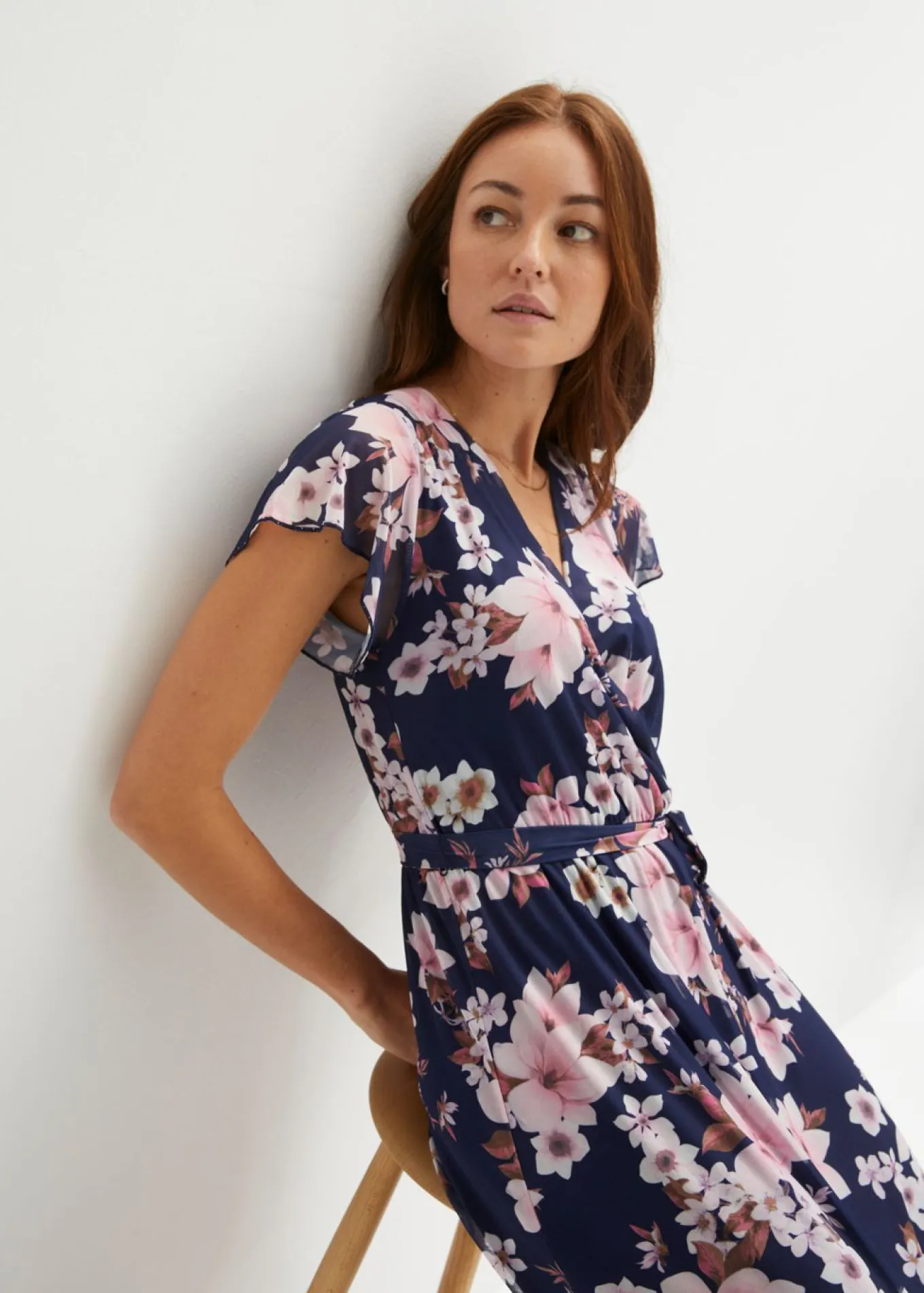 Vestido midi de malla estampado