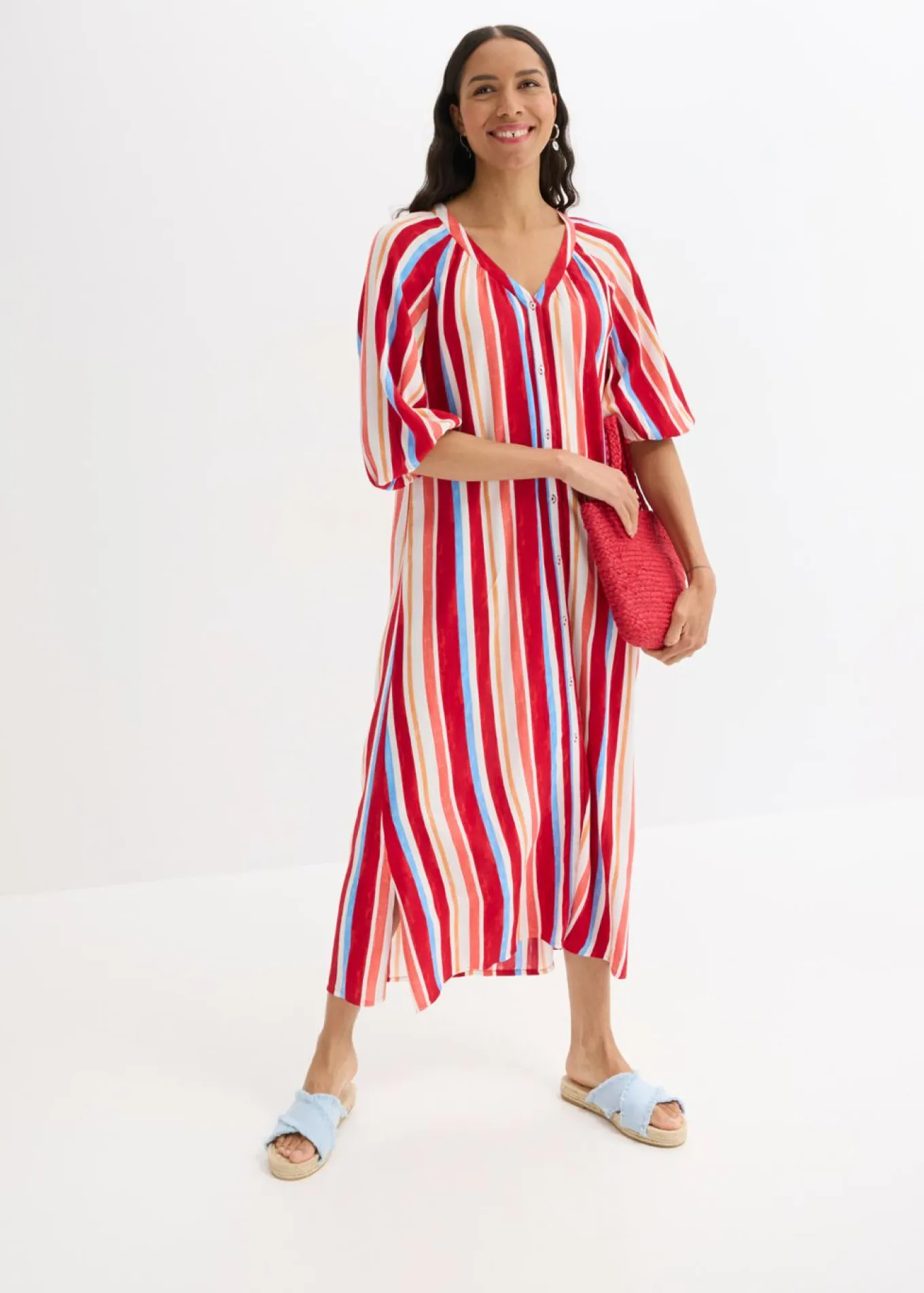 Vestido tipo caftán de viscosa estructurada de rayas