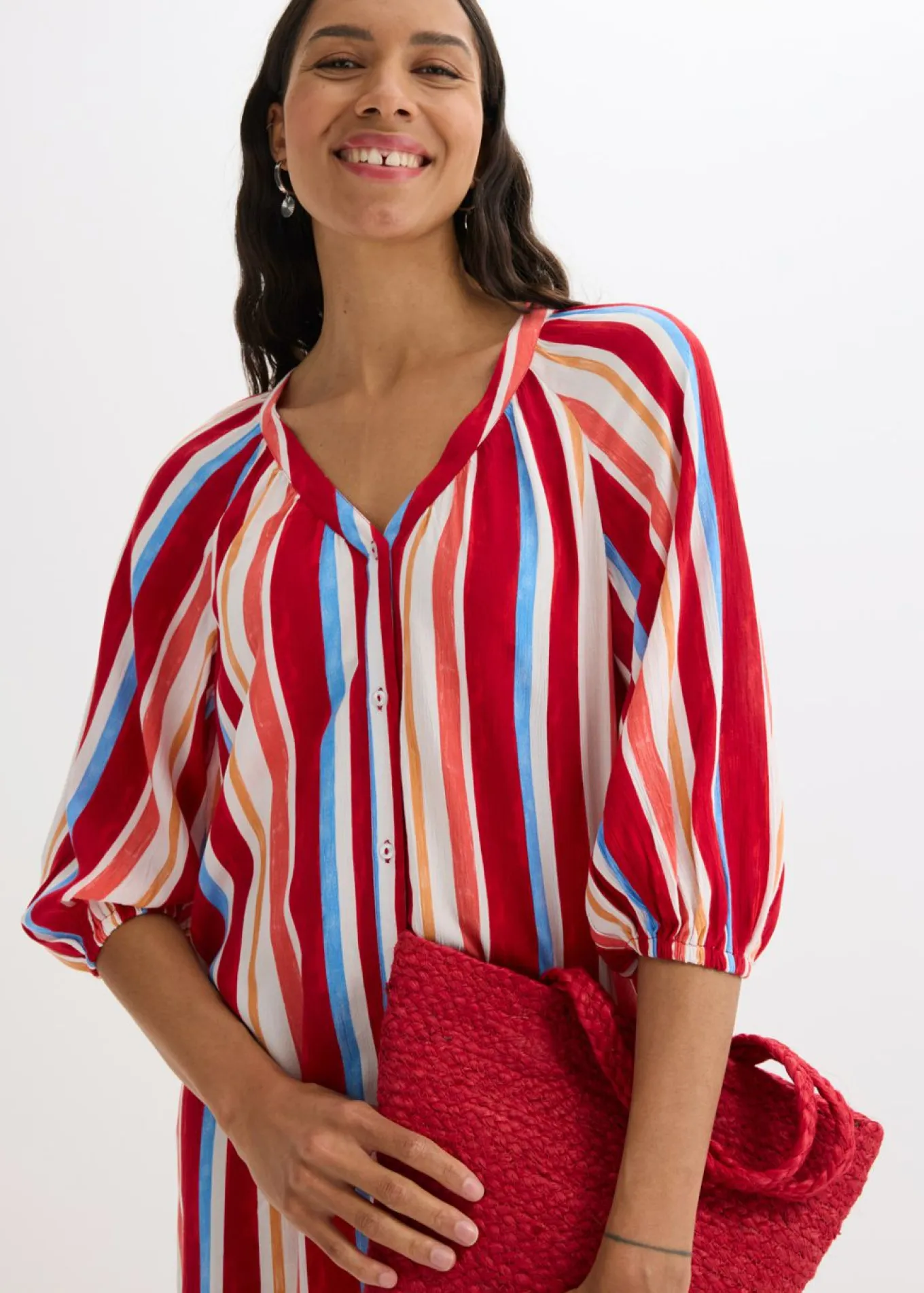 Vestido tipo caftán de viscosa estructurada de rayas