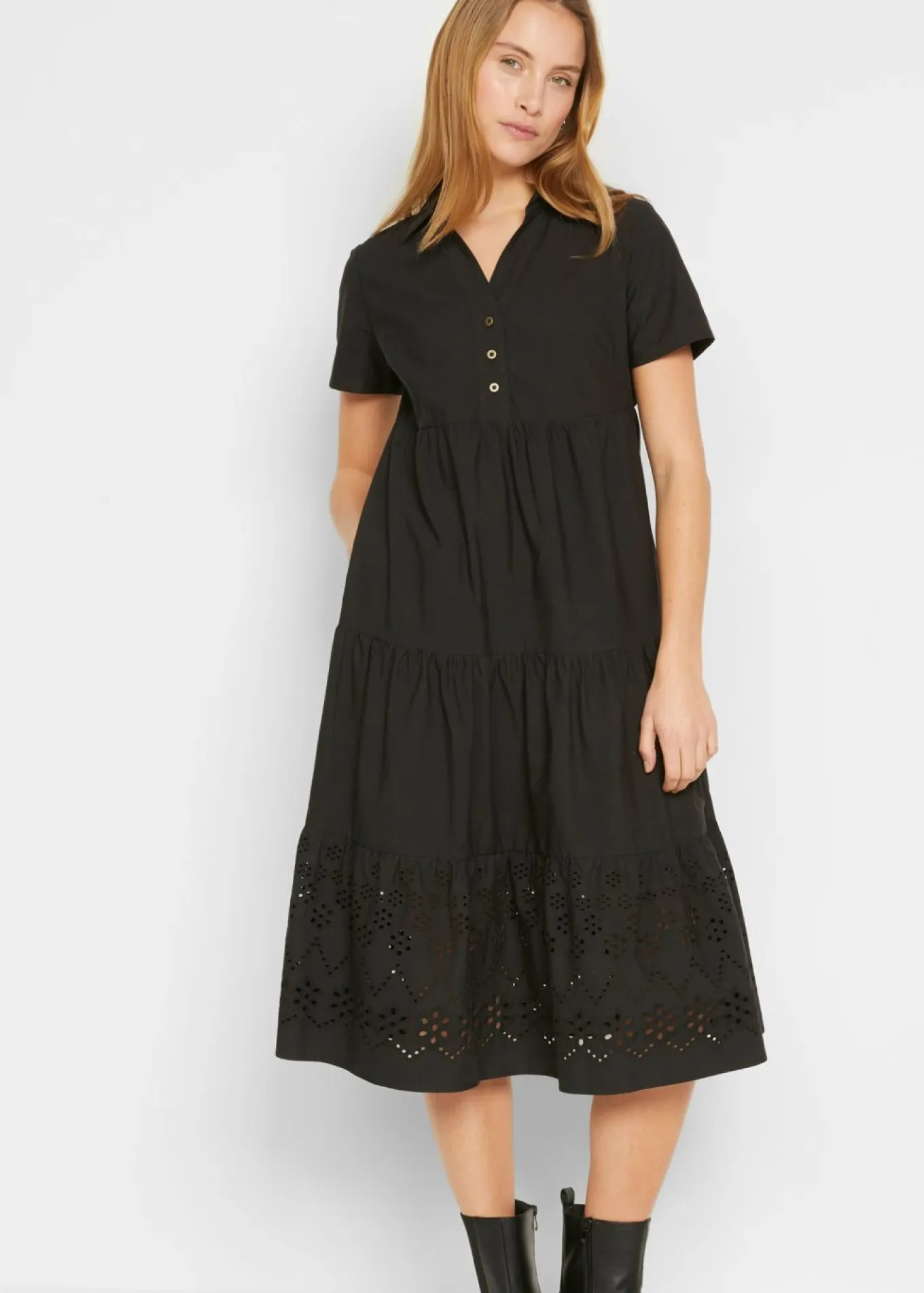 Vestido tipo túnica de algodón puro con bordado calado