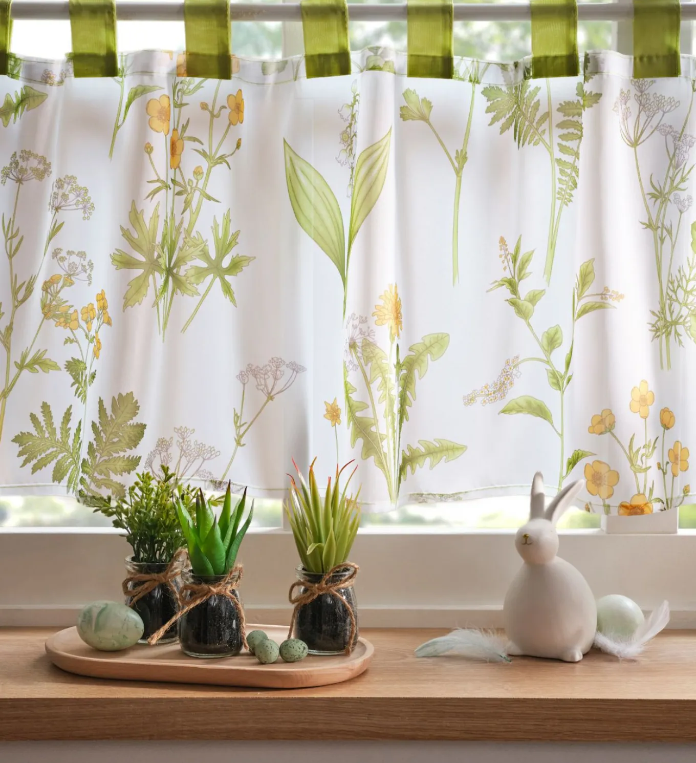 Visillo con estampado de plantas y poliéster reciclado
